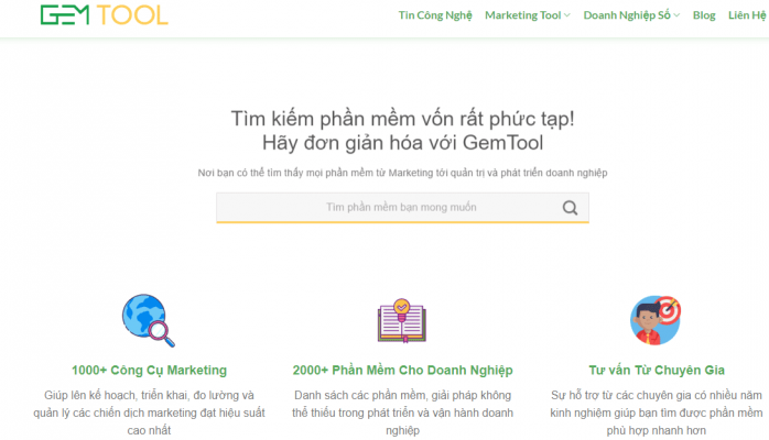 Hình ảnh minh họa thanh tìm kiếm ngay trên trang chủ của website Gemtool.vn